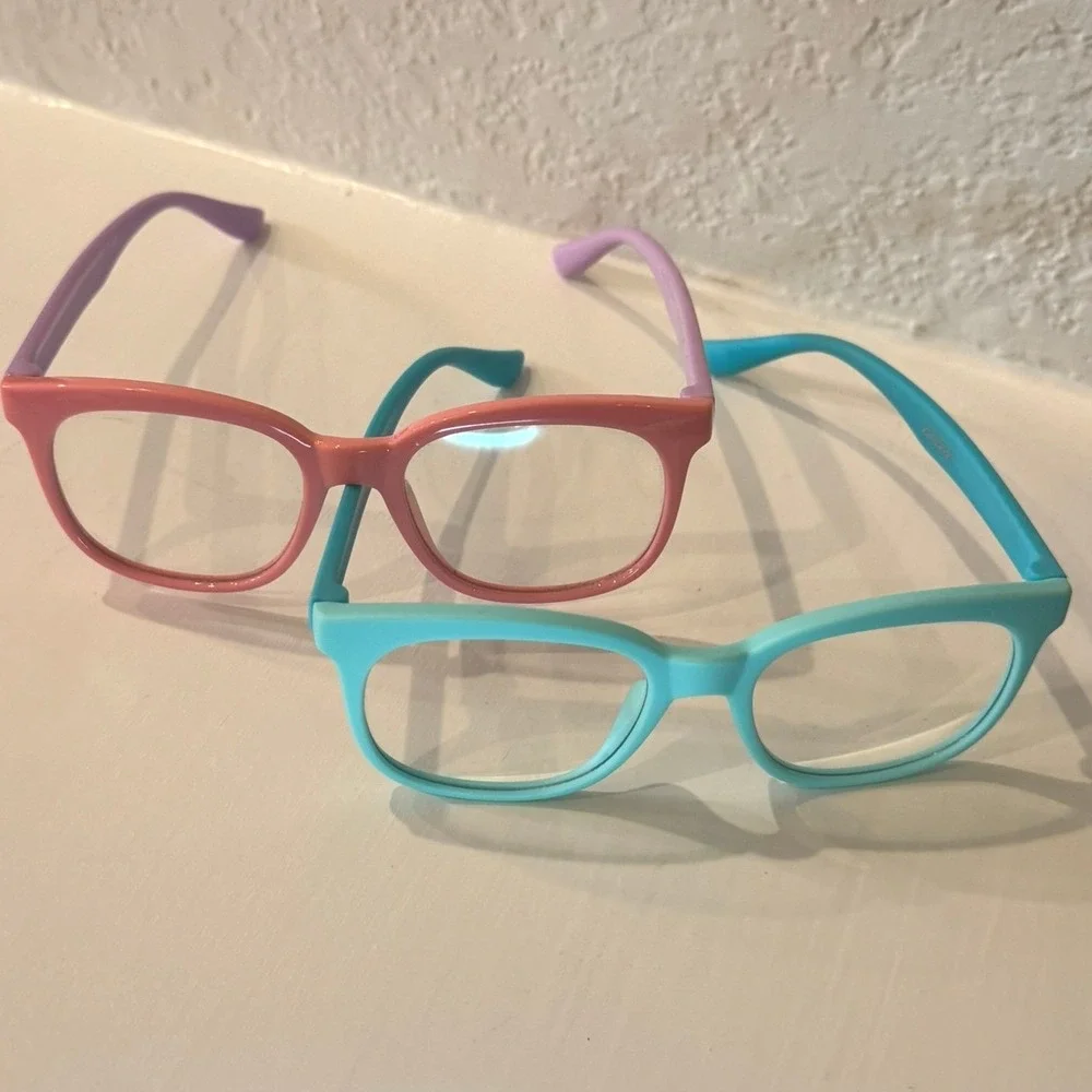 Kids Blue Glasses Frames 2 Pack Set Teal Coral For Fun Dress up Frames Only